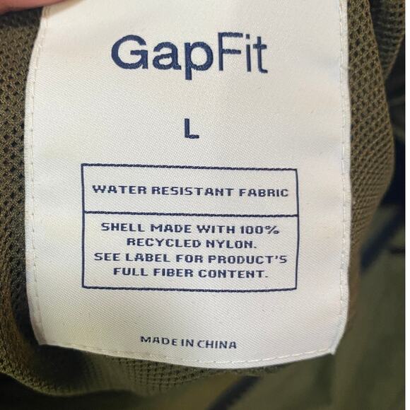 GAP Fit Upcycled Parka Jacket Hooded Cinched Waist Water Resistant Longline L - Picture 8 of 13